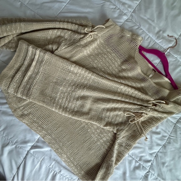 Free People Beige Knit Lace-up Sleeve Sweater – OVERSIZED XS - Picture 4 of 9